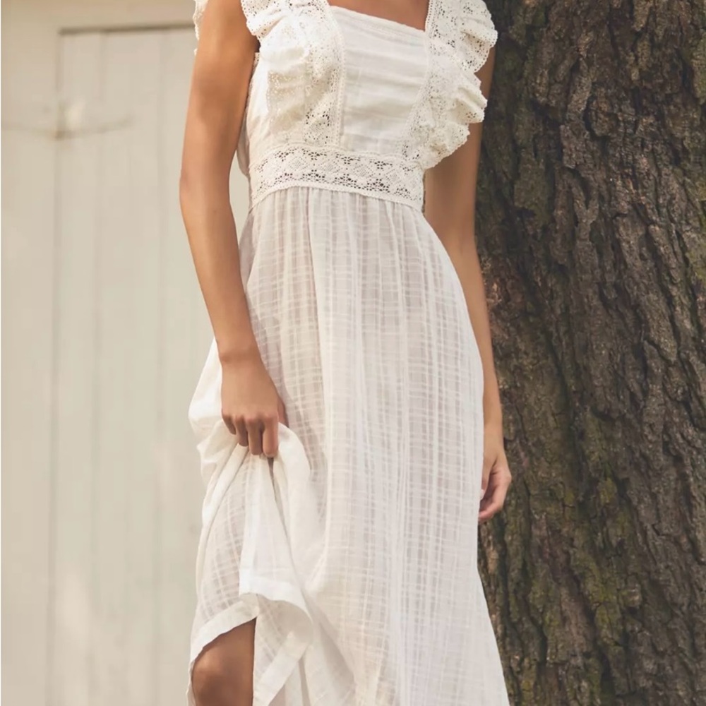 Anthropologie White Ruffled Maxi Dress